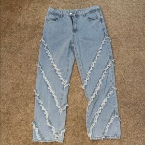 Fashion Nova Light Blue Distressed Straight-Leg Jeans